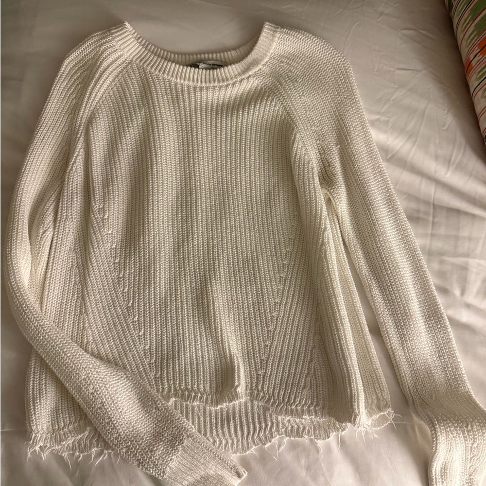 Autumn Cashmere Ivory Crewneck Ribbed Knit Sweater
